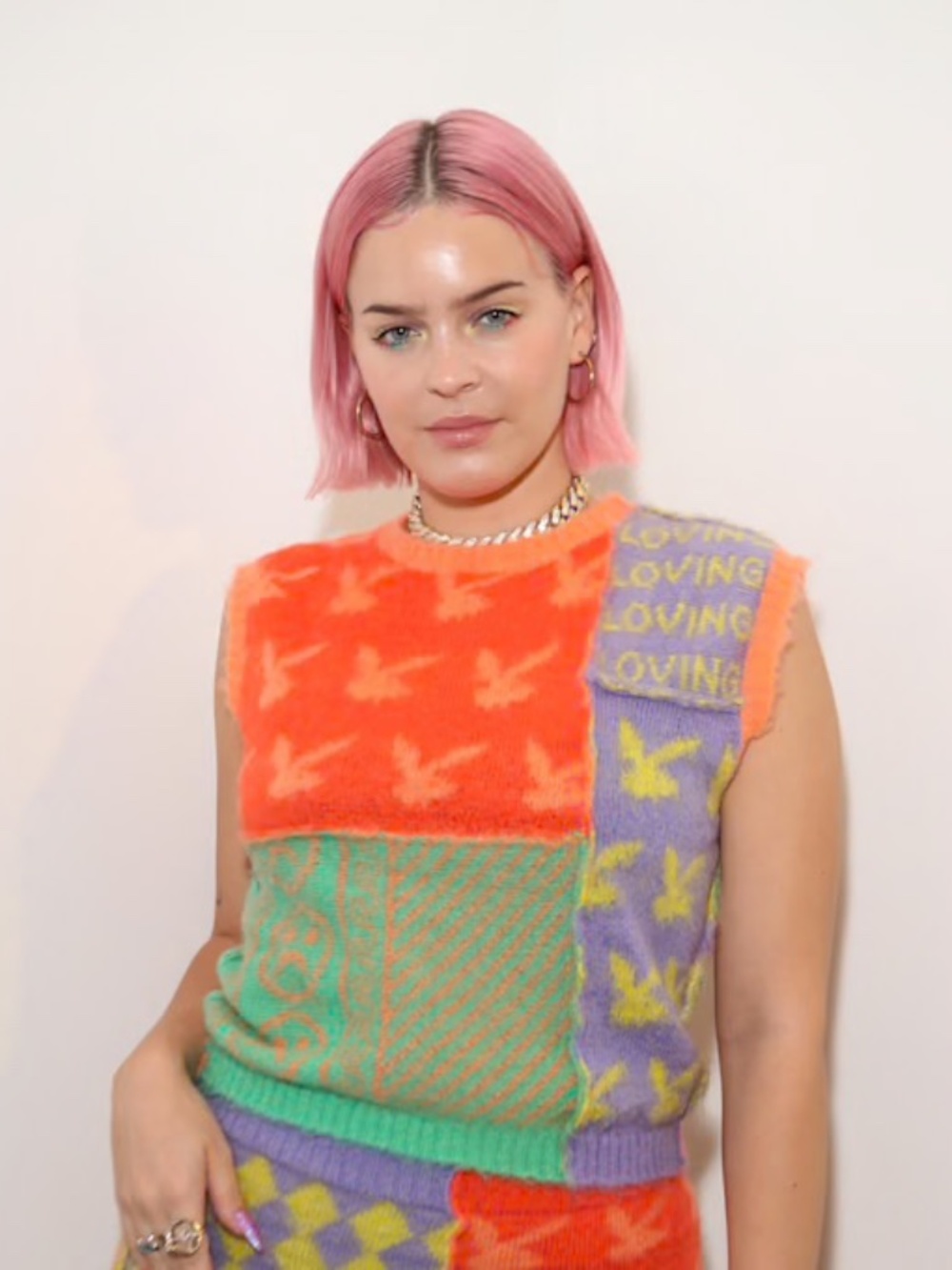 Ashley Williams Colorful Neon Patchwork Mohair Sweater Vest